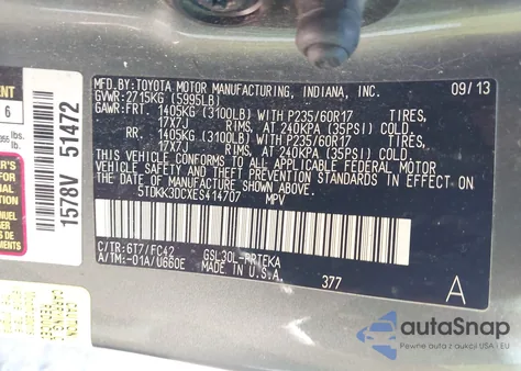 2014 Toyota Sienna Le V6 8 Passenger from USA, damaged, VIN 5TDKK3DCXES414707